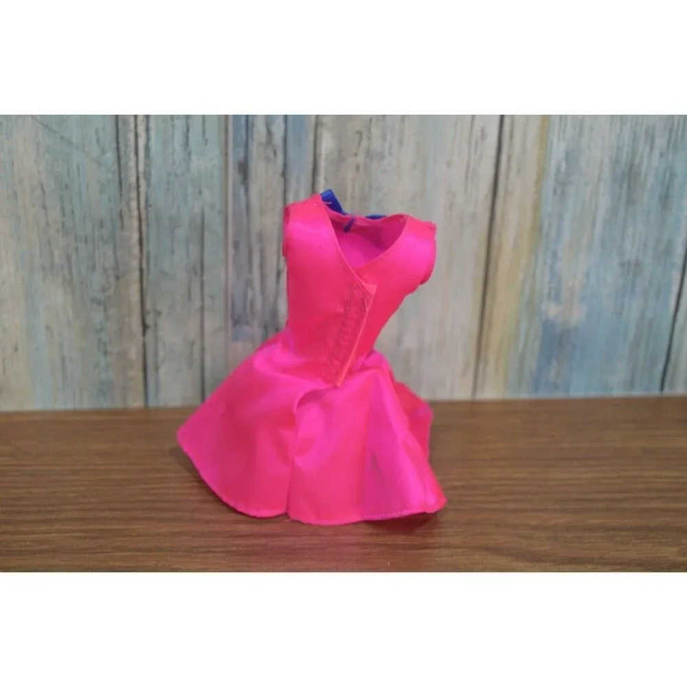 Barbie Fashion Doll Clothes Dress Hot Pink Satin Blue Bow Party Dress Outfit
